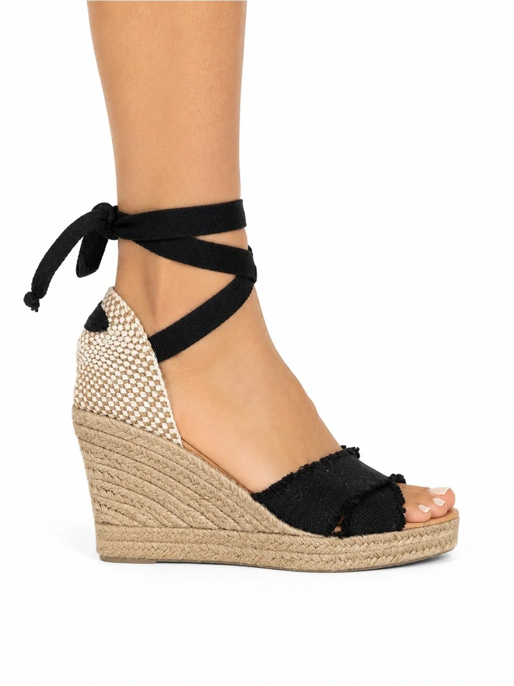 Patricia Green Spain Espadrille Wedge Lace-Up Sandals Black Ivory Size 9